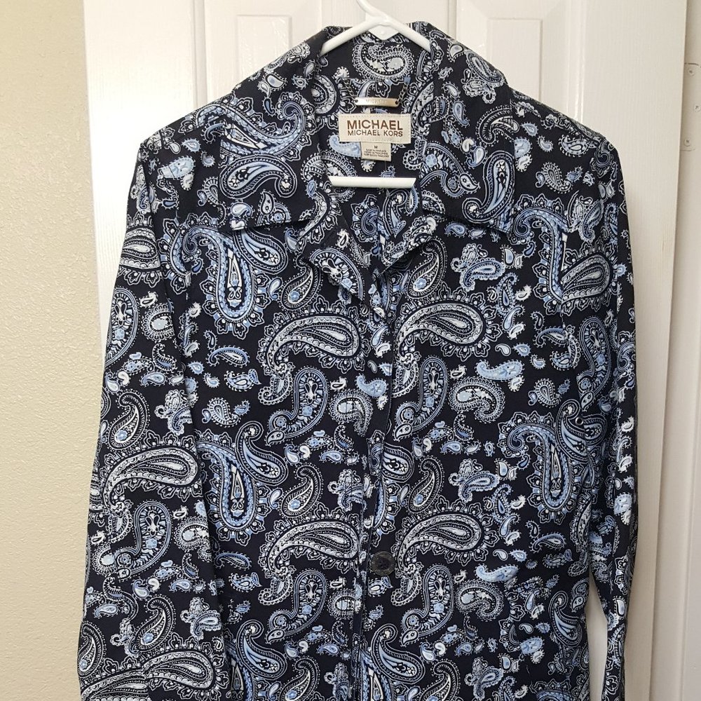 Michael Kors Blue Paisley Rain Coat, Women's M